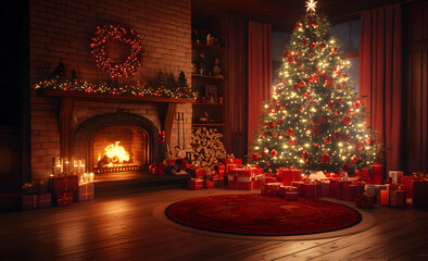 Cozy Christmas Living Room with Decorated Tree
