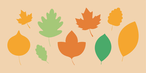 Obraz premium A set of colorful autumn leaves, perfect for adding a touch of fall to your designs. This set includes maple leaves, oak leaves, and more, all in a variety of shades of red, orange, yellow.