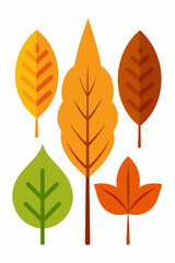 Obraz premium A set of five autumn leaves in various colors and shapes, perfect for adding a touch of fall to your designs. The leaves are flat and simple, making them ideal for use in illustrations, patterns.