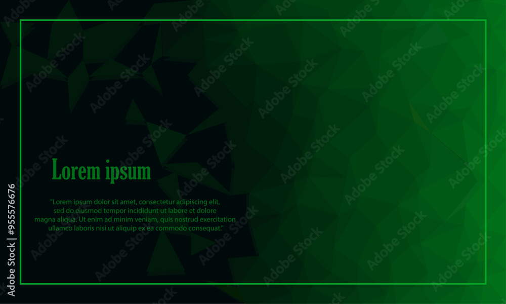Poster abstract dark green color polygonal background design. triangle-shaped low-poly geometric fractal gr