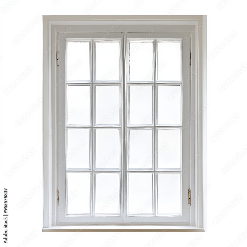 Poster a classic white pane window isolated against a clean white background showcasing a traditional desig