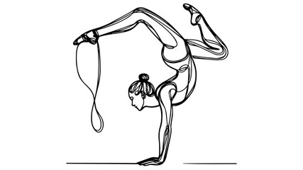 A Female gymnast doing acrobatics single line drawing vector 