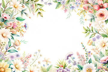 Obraz premium Flowers on a white background with copy space, AI Generation