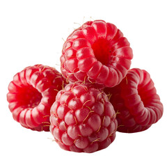 Set of four ripe raspberries. png isolated background. transparent background