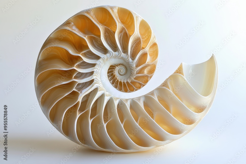 Aufkleber beautiful nautilus shell spiraling with intricate patterns against a light background