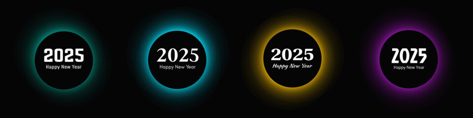 Happy new year 2025 inscription in circle light frame