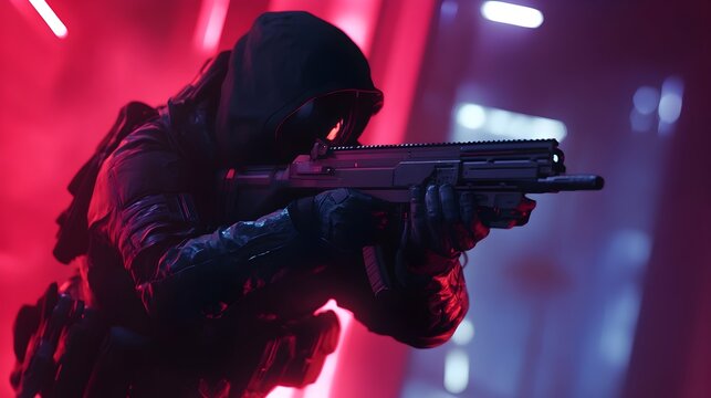 Skilled Rebel Operative Executing Covert High Stakes Mission with Agile Movements and