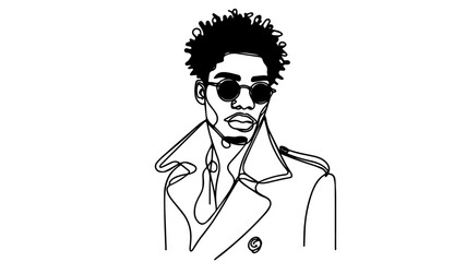 black man in a stylish coat line drawing