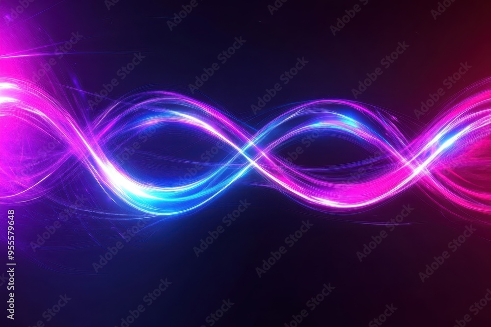 Poster colorful abstract light trails create an infinite loop design against a dark background