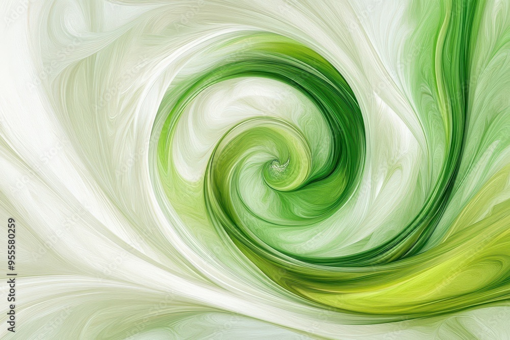 Poster a swirling pattern of green and white colors creating a smooth, flowing design reminiscent of nature