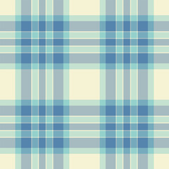 Thread check background fabric, folded pattern vector tartan. Close up plaid textile texture seamless in light and cyan colors.