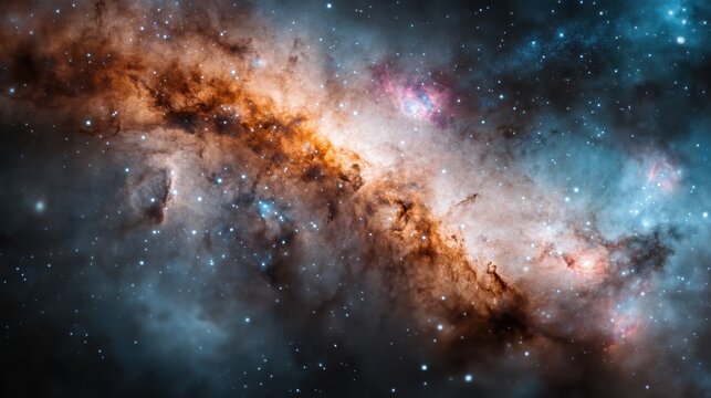 Fototapeta A breathtaking view of a galaxy, showcasing the colorful, swirling mass of stars and interstellar matter, set against the backdrop of the vast universe with a cosmic and ethereal feel.