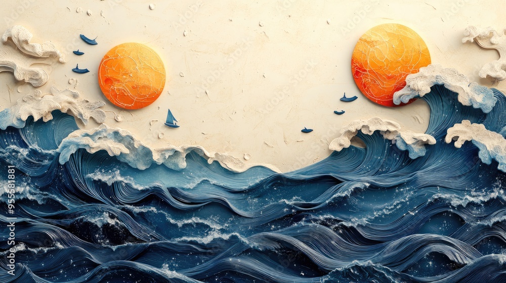 Aufkleber a whimsical border featuring waves and nautical icons, capturing the essence of the sea with space f