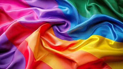 Vibrant and colorful LGBTQ+ pride flag fabric, elegantly draped, symbolizing love, diversity, and inclusivity.