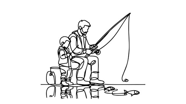 recommend clip art: Father and son fishing line art vector