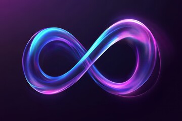 Abstract representation of an infinity symbol in vibrant purple and blue light against a dark background