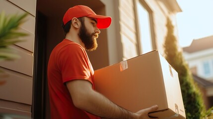 A delivery person carries a package at sunset, showcasing a moment of service and connection in the neighborhood.