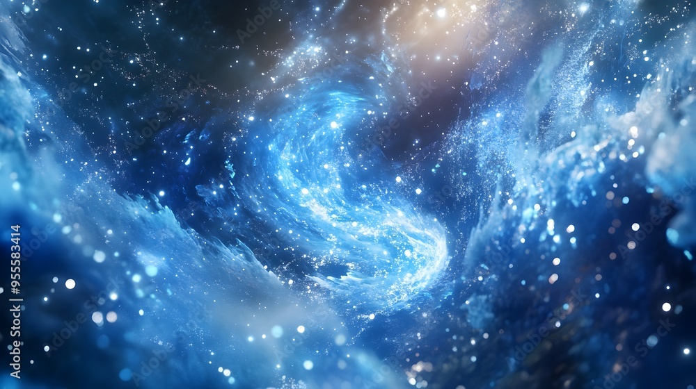 Poster mysterious interdimensional being floating in cosmic landscape