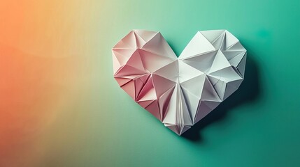 Elegant origami heart design against a vibrant background, symbolizing love and creativity in a modern art style.