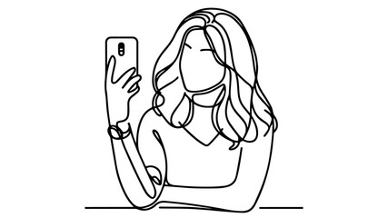 girl taking selfies line art drawing