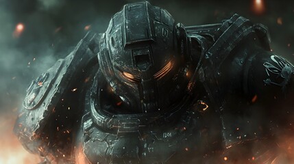 Battle Hardened Space Marine in Heavy Combat Armor Exuding Unwavering Determination