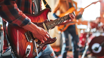 Obraz premium Band rehearsing with electric guitars