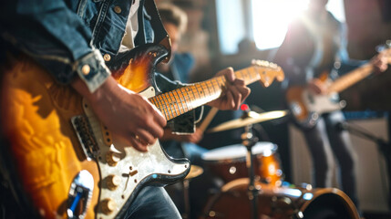 Band performing in rehearsal studio