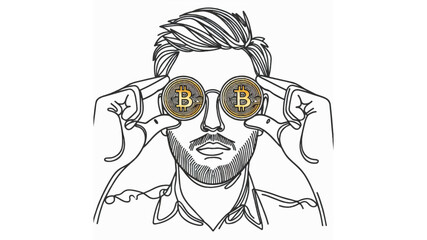 man with bitcoin glasses line art vector