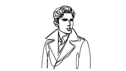 portrait of a caucasian man in a stylish coat line art vector