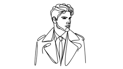 portrait of a man in a stylish coat line art vector