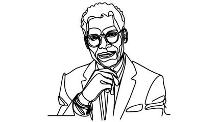 portrait of a trendy senior black man one line art