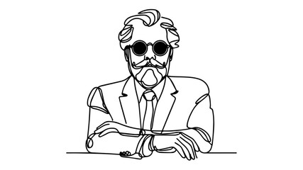 portrait of a Stylish bearded old man line art vector