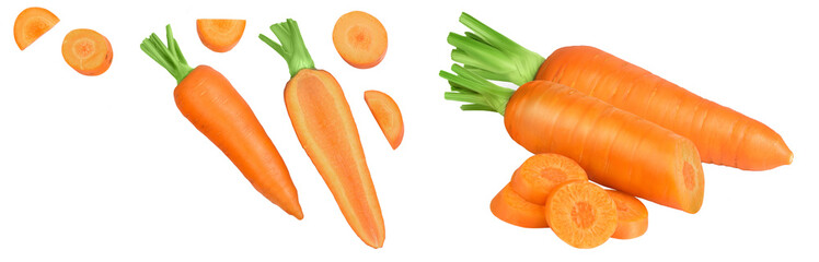 Carrot isolated on white background. Top view with copy space for your text. Flat lay,