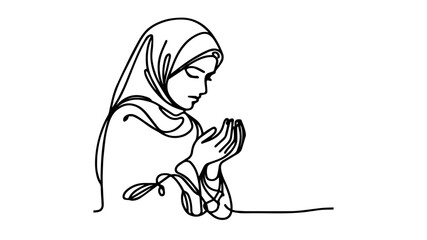 muslim woman praying line art drawing 