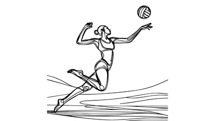 woman playing beach volley line art drawing