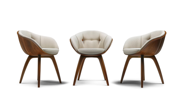 Elegant chair from multiple angles for interior decoration. Modern furniture style. PNG.