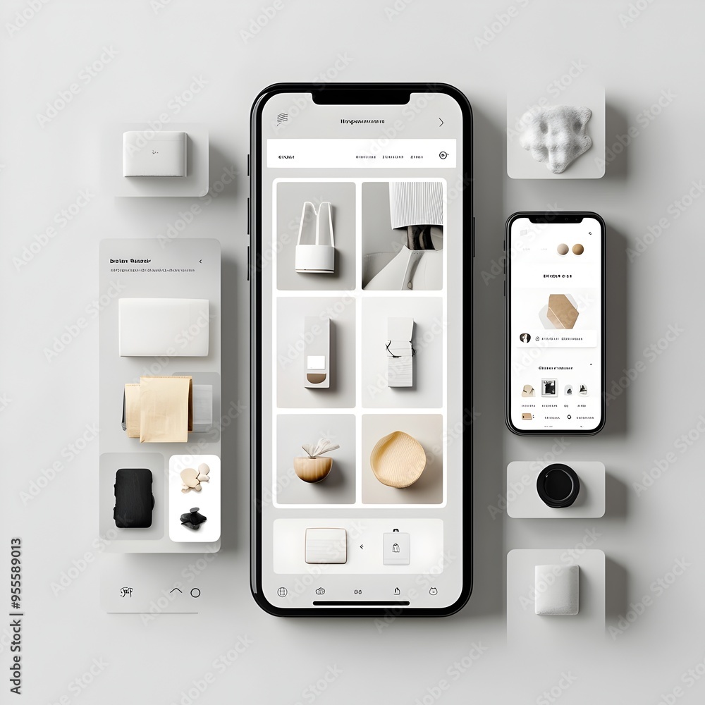 Poster minimalist and modern digital platform with soft gradients and natural textures for e commerce