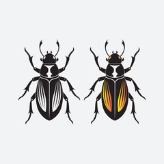 Black and White Vector Illustration of a Beetle  for Coloring Book with color sample, Bee vector art.