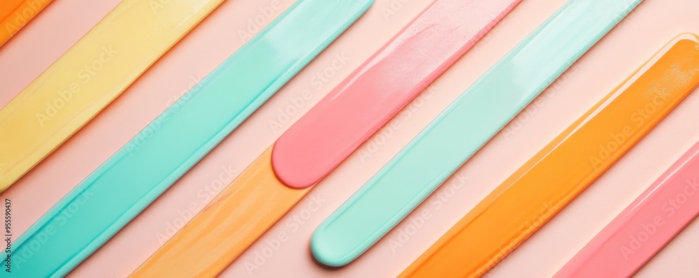 Poster colorful minimalist illustration of popsicle sticks arranged in an eye-catching pattern, showcasing 