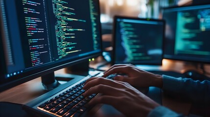 Captivating Close Up of a Programmer s Hands Immersed in the Intricate Coding Process