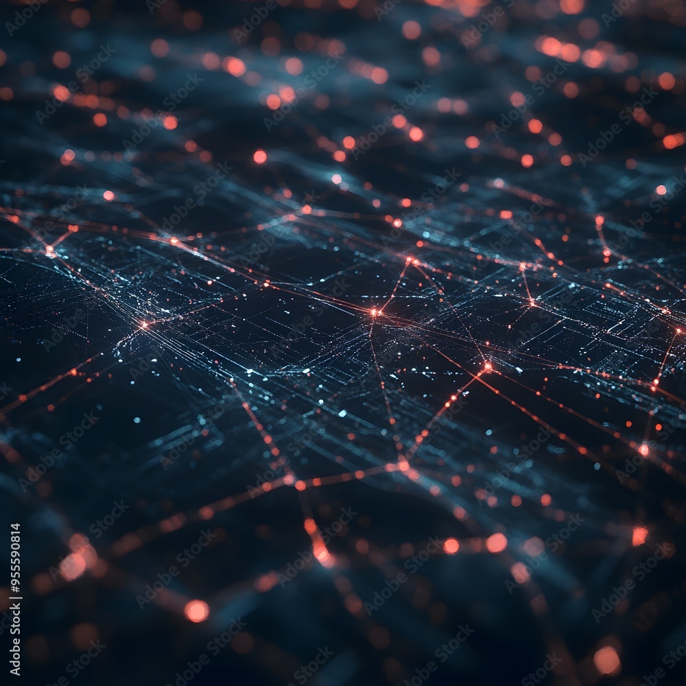 Poster sleek geometric grid of a futuristic digital network visualization with prismatic holographic