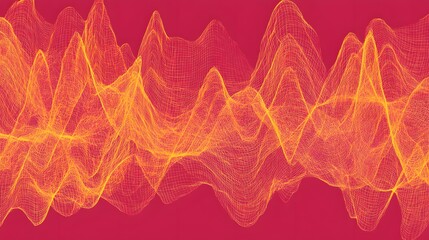 Yellow Radio Frequency Waves on Red Background, Abstract Image, Texture, Pattern, Wallpaper, Cover and Screen of Smartphone, PC, Laptop, 9:16 and 16:9 Format