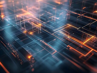 Sleek Geometric Grid of a Futuristic Website Structure with Interconnected Pathways and Data