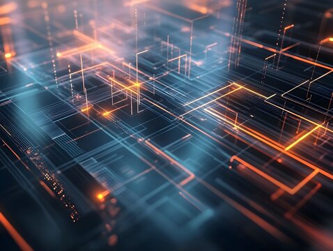 Sleek Geometric Grid of a Futuristic Website Structure with Interconnected Pathways and Data - Powered by Adobe