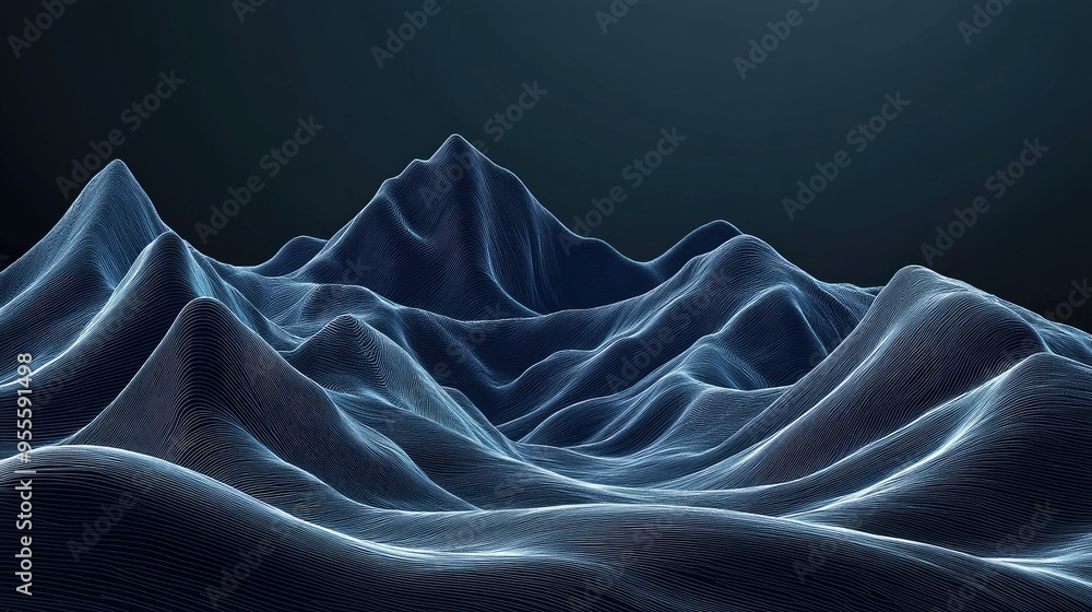 Poster an abstract outline of mountains with flowing lines, creating a modern and stylish design with ample