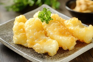 Banana Tempura Plate. Asian Cookery Concept with Crisp Tempura Bananas