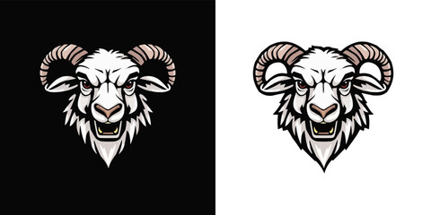 E-sports team logo template with Goat vector illustration. Horned goat head or ram in circle. Aggressive Lamb mascot logo