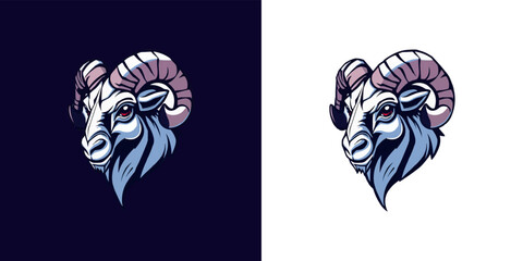 E-sports team logo template with Goat vector illustration. Horned goat head or ram in circle. mascot logo