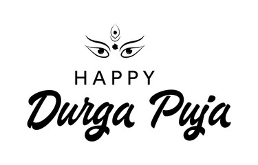 Happy Durga Puja hand lettering design vector , Happy Durga Puja text vector