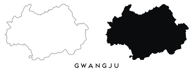 Obraz premium Gwangju map outline and black silhouette vector